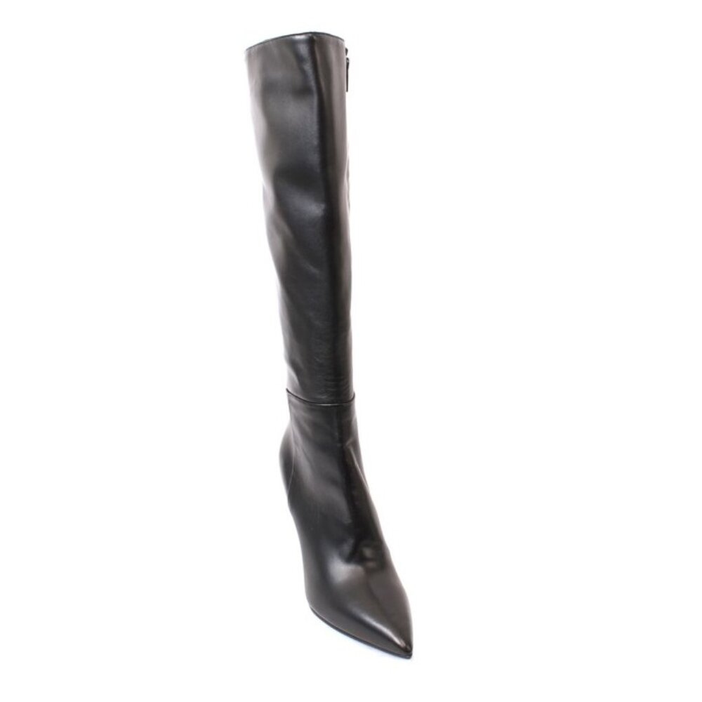 Isabelle 413c Black Leather Zip Pointy Knee High Heel Boot